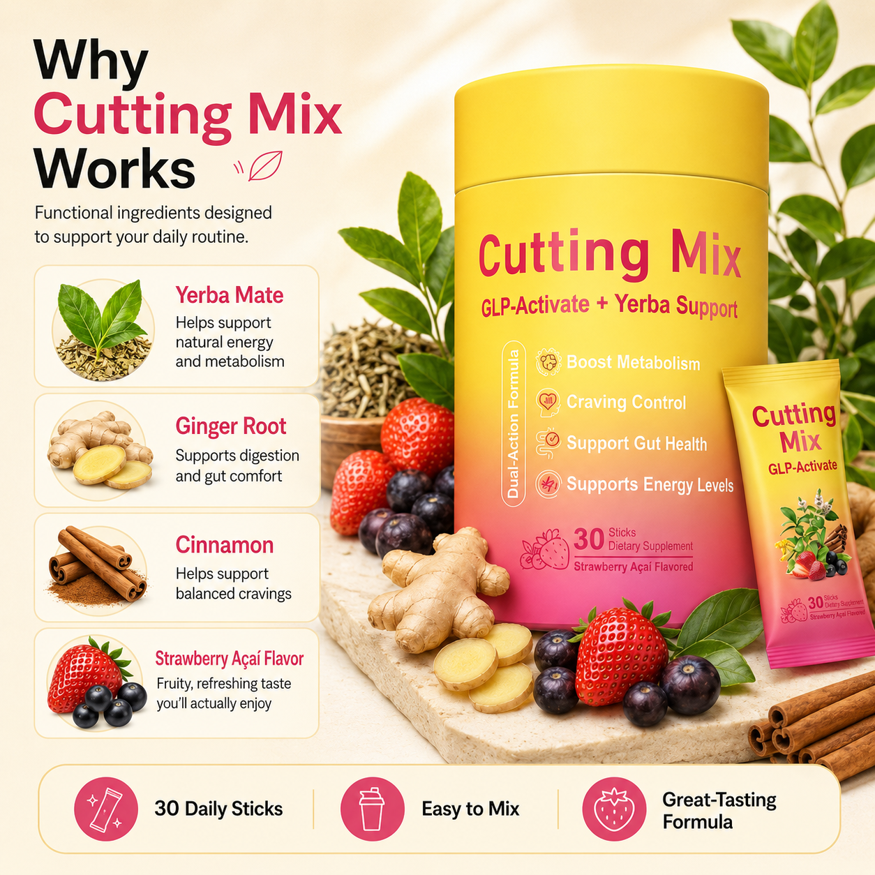 Cutting Drink Mix GLP-1 Drink Mix with 5-HTP, Yerba Mate & Magnesium Tanar Nest Cutting Drink Mix GLP-1 Drink Mix with 5-HTP, Yerba Mate & Magnesium Tanar Nest