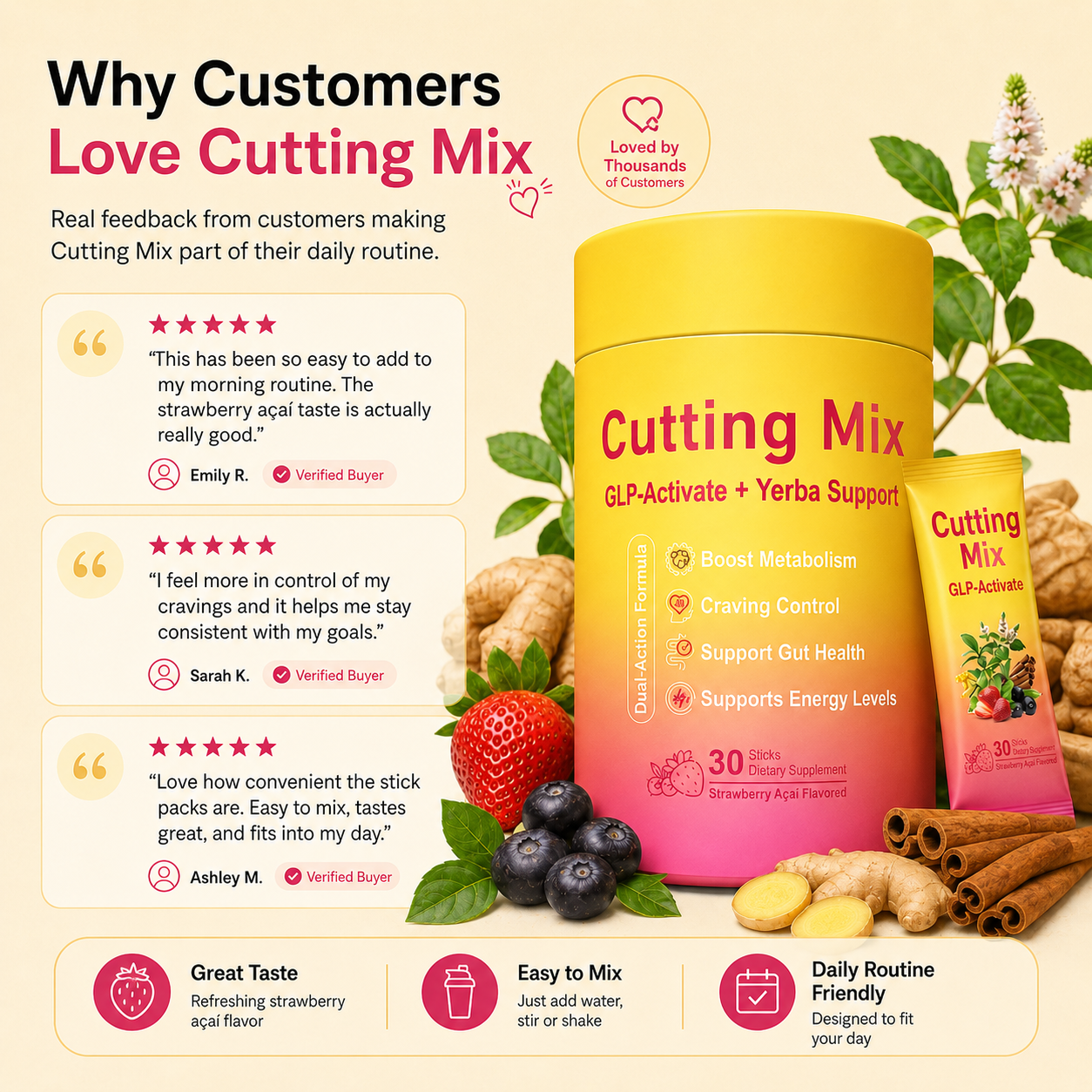 Cutting Drink Mix – GLP-1 Drink Mix with 5-HTP, Yerba Mate & Magnesium, FOS
